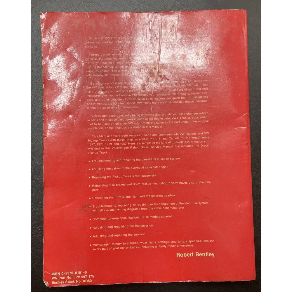 VW Rabbit Diesel Service Manual 1977 1978 1979 1980 (Pickup truck) Bentley